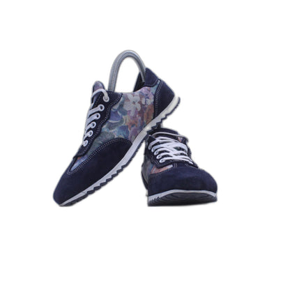 LAIF womens slip on blue snake leather/faux fur loafer shoe