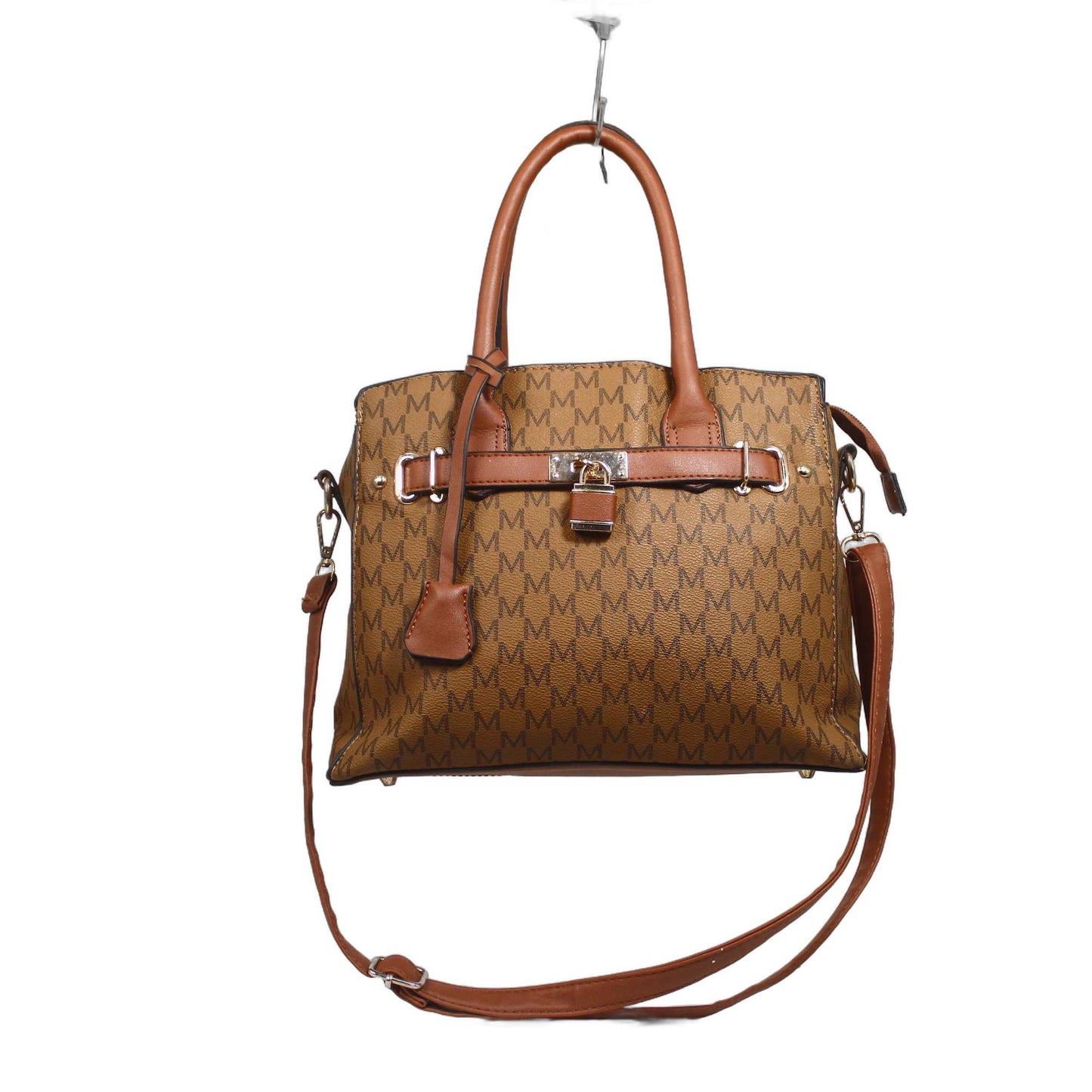M Pattern Satchel Brown Bag