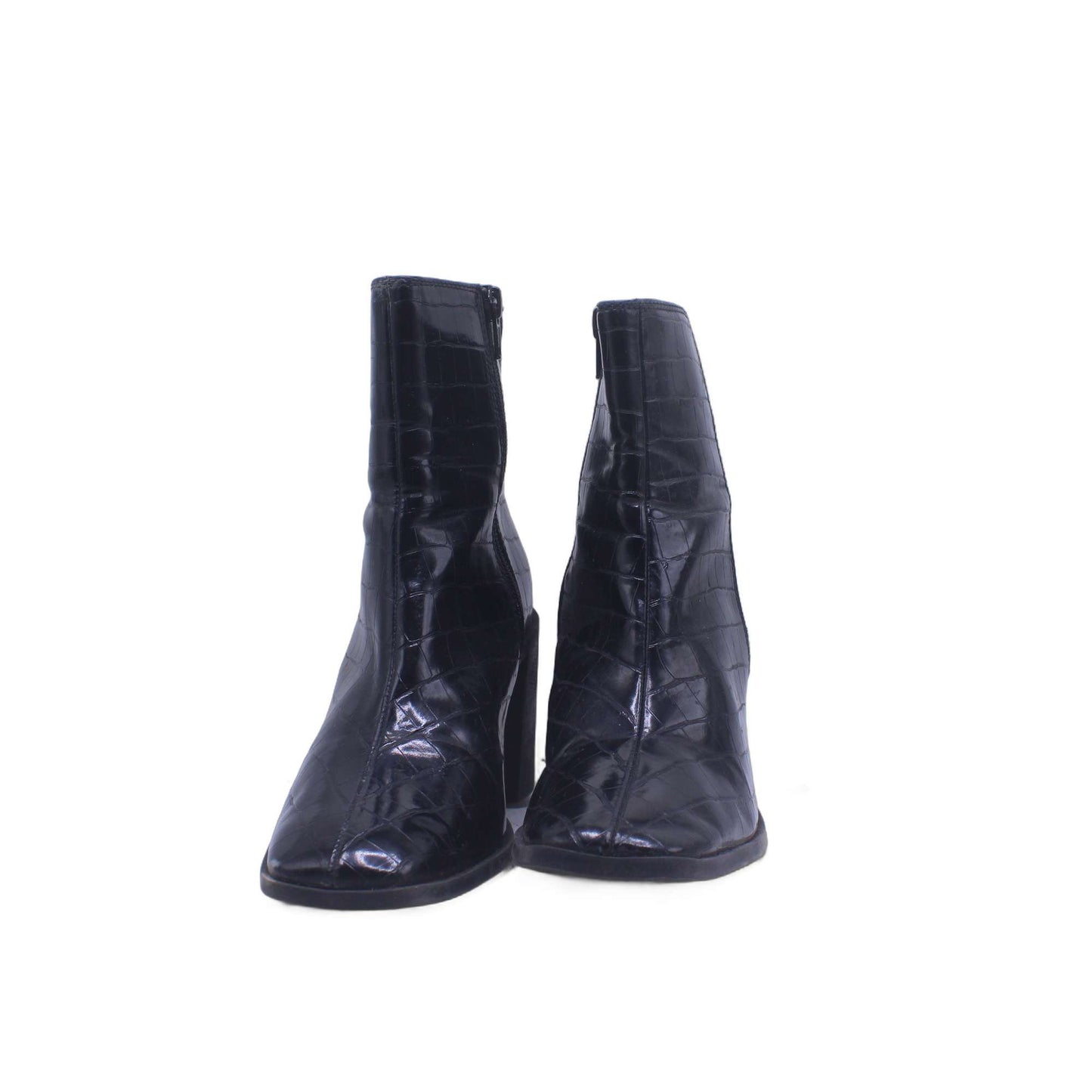 M & S Black Leather Heel Boot