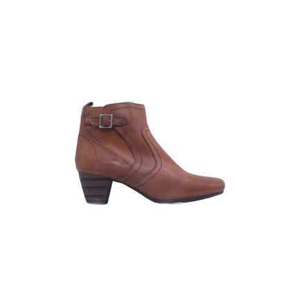 Jamex D Brown Leather Side Zip Buckle Heel Boot