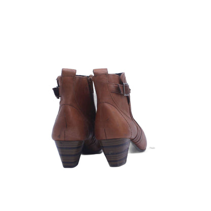 Jamex D Brown Leather Side Zip Buckle Heel Boot