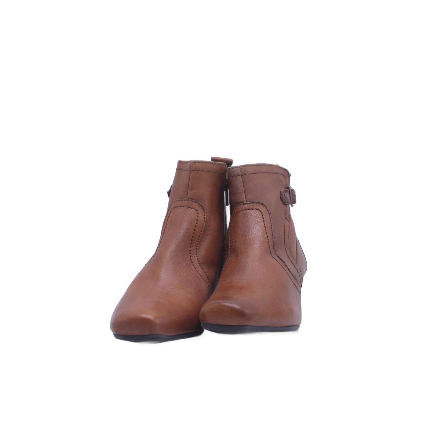Jamex D Brown Leather Side Zip Buckle Heel Boot