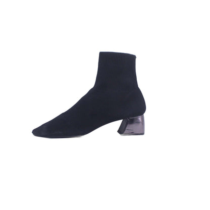 AGL Notch Block Heel Leather Bootie