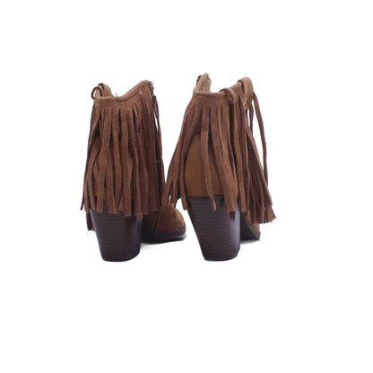 Qupid Womens Faux Suede Fringe Buckle Bootie