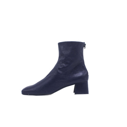 Zinda Black Leather Squared Toe Zip Ankle Boot