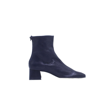 Zinda Black Leather Squared Toe Zip Ankle Boot