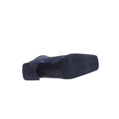 Zinda Black Leather Squared Toe Zip Ankle Boot