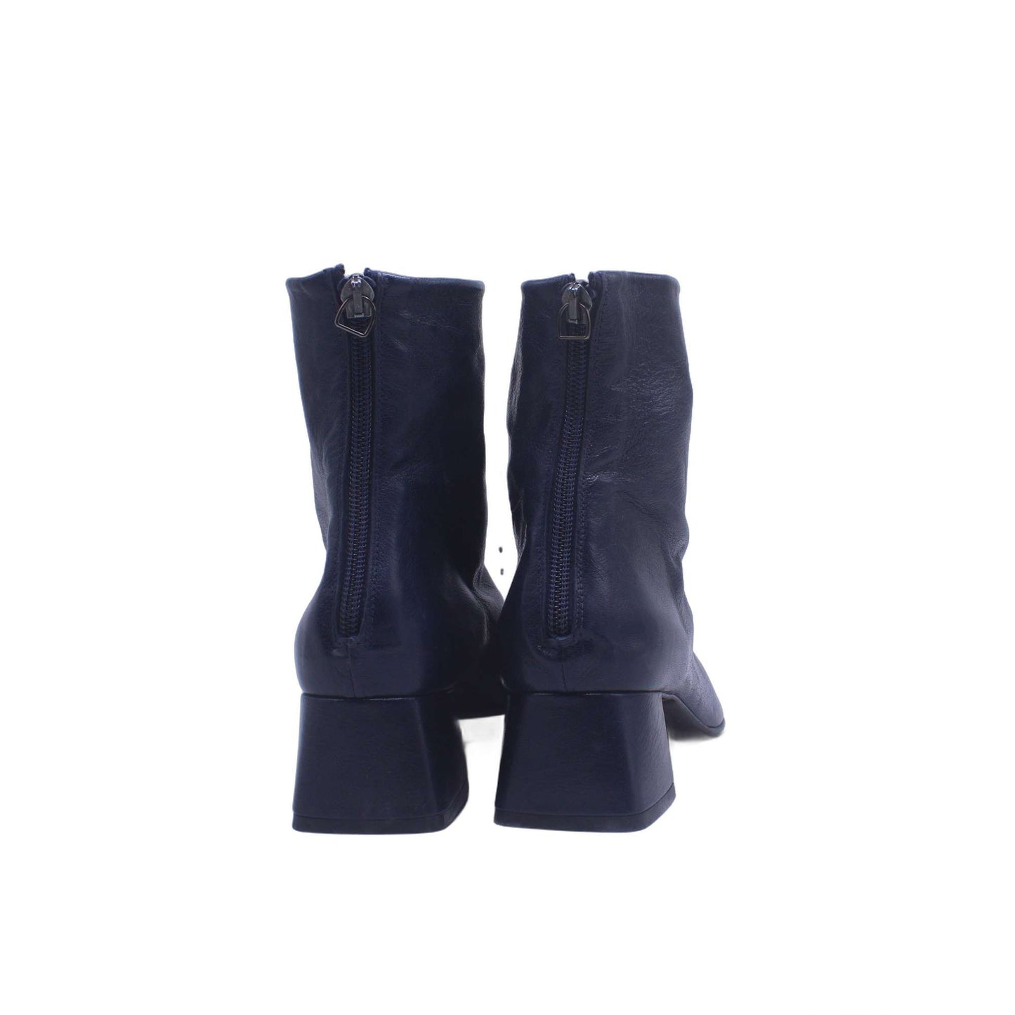 Zinda Black Leather Squared Toe Zip Ankle Boot