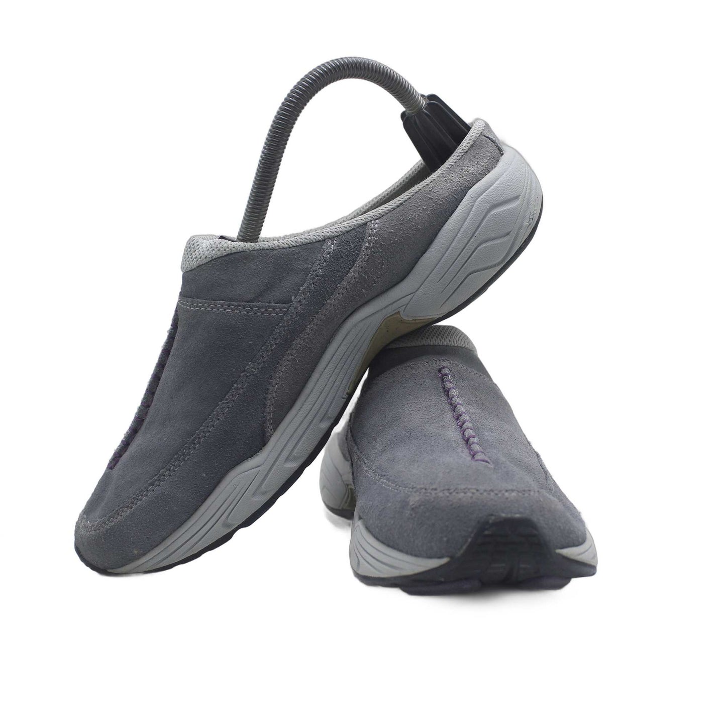 Easy Spirit Traveltime Gray Leather Fabric Mules Casual Women's Shoe