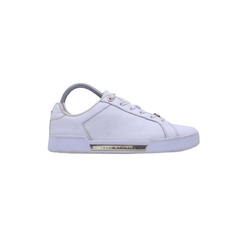 TOMMY HILFIGER WHITE LEATHER SIGNATURE COURT SNEAKER