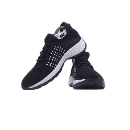 Womens Solid Black Knit Fabric Air Sole Slip On Athletic Running Shoes