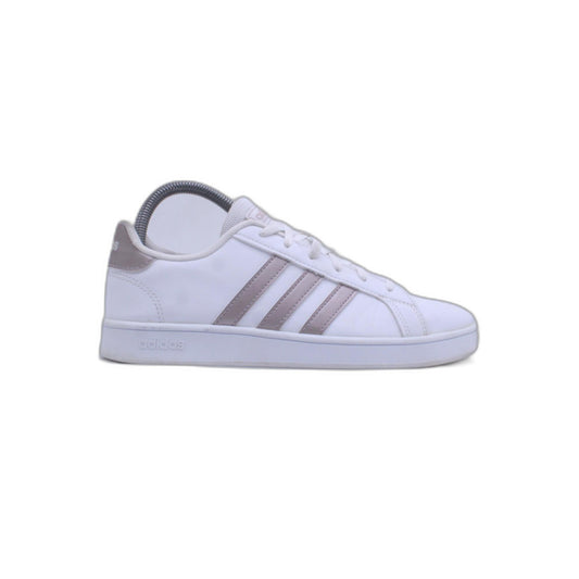 Adidas Grand Court K White & Gold Granite Stripe Tennis Shoes