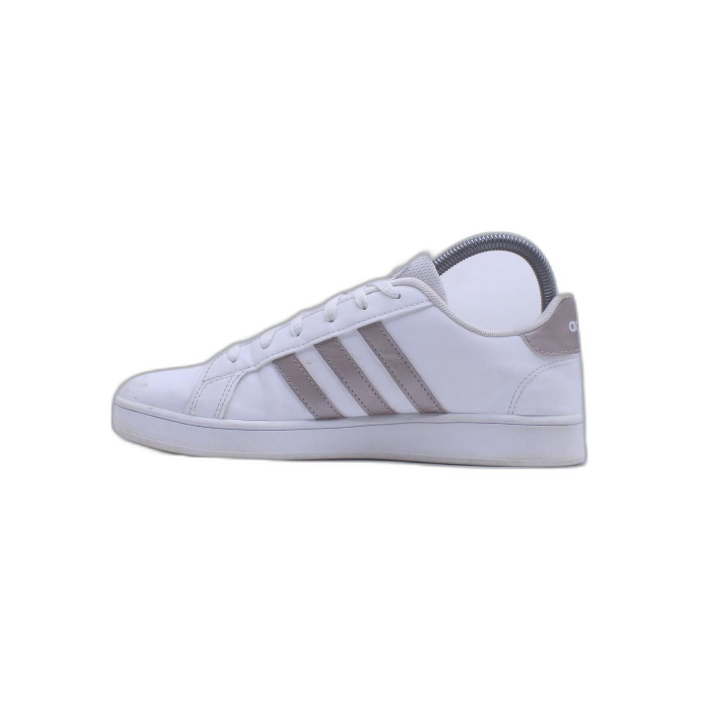 Adidas Grand Court K White & Gold Granite Stripe Tennis Shoes