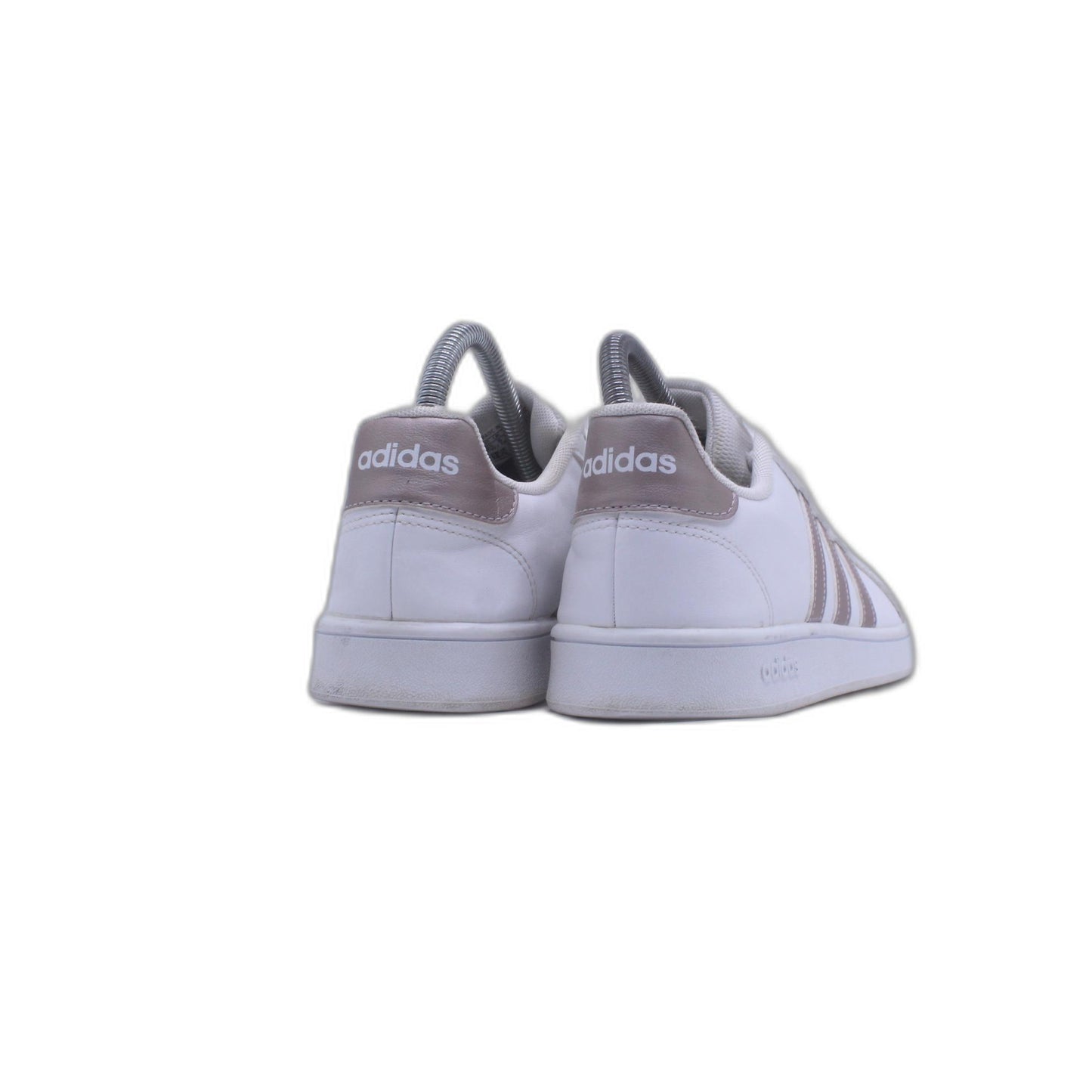 Adidas Grand Court K White & Gold Granite Stripe Tennis Shoes