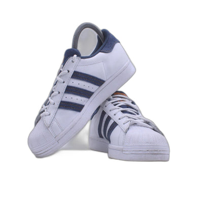 Adidas Superstar White Dark Blue Gold Felt Stripe H00189