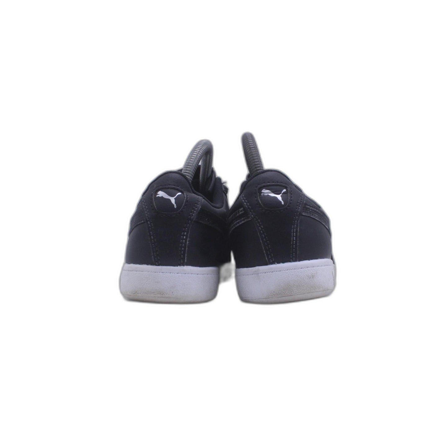 Puma Black Leather Sneakers. Black Satin Ribbon Laces
