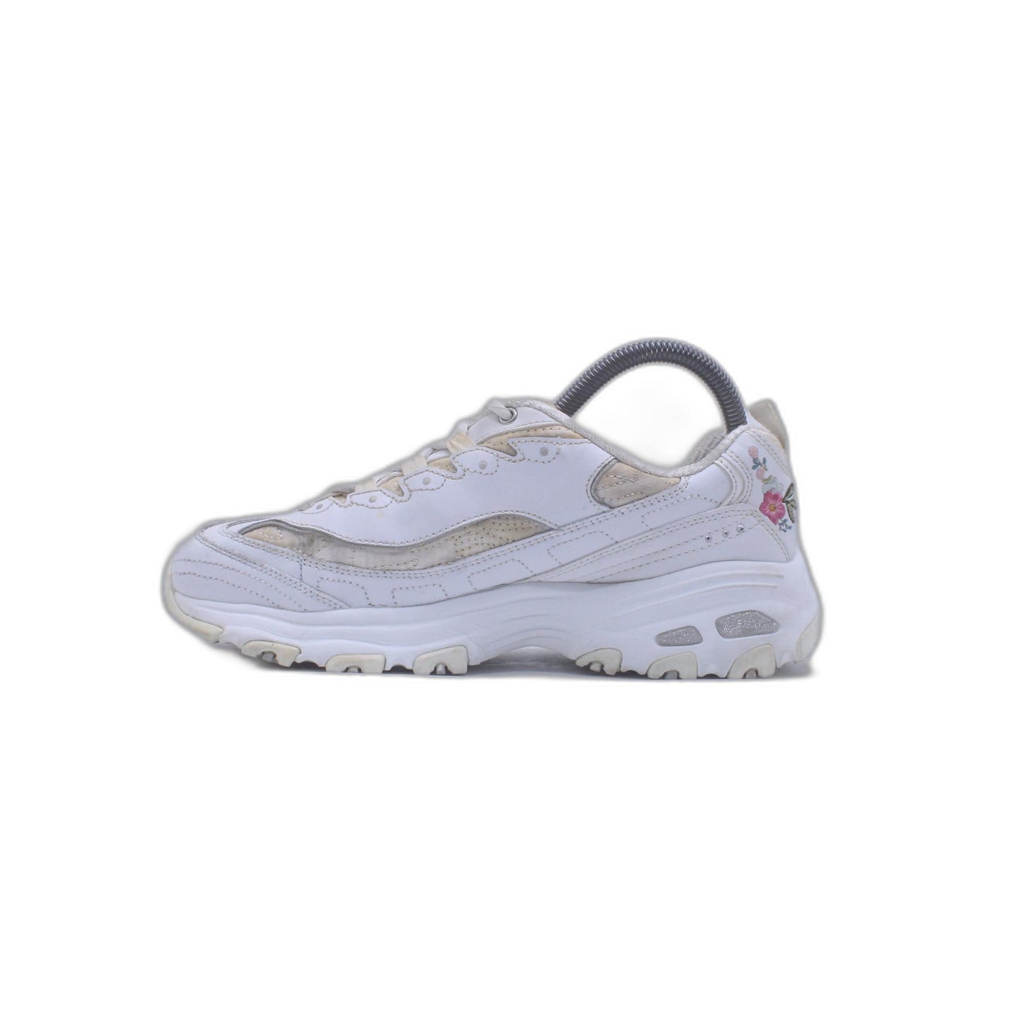Skechers Wide Fit Air Cooled Memory Foam Embroidered White Pink Rose Shoes