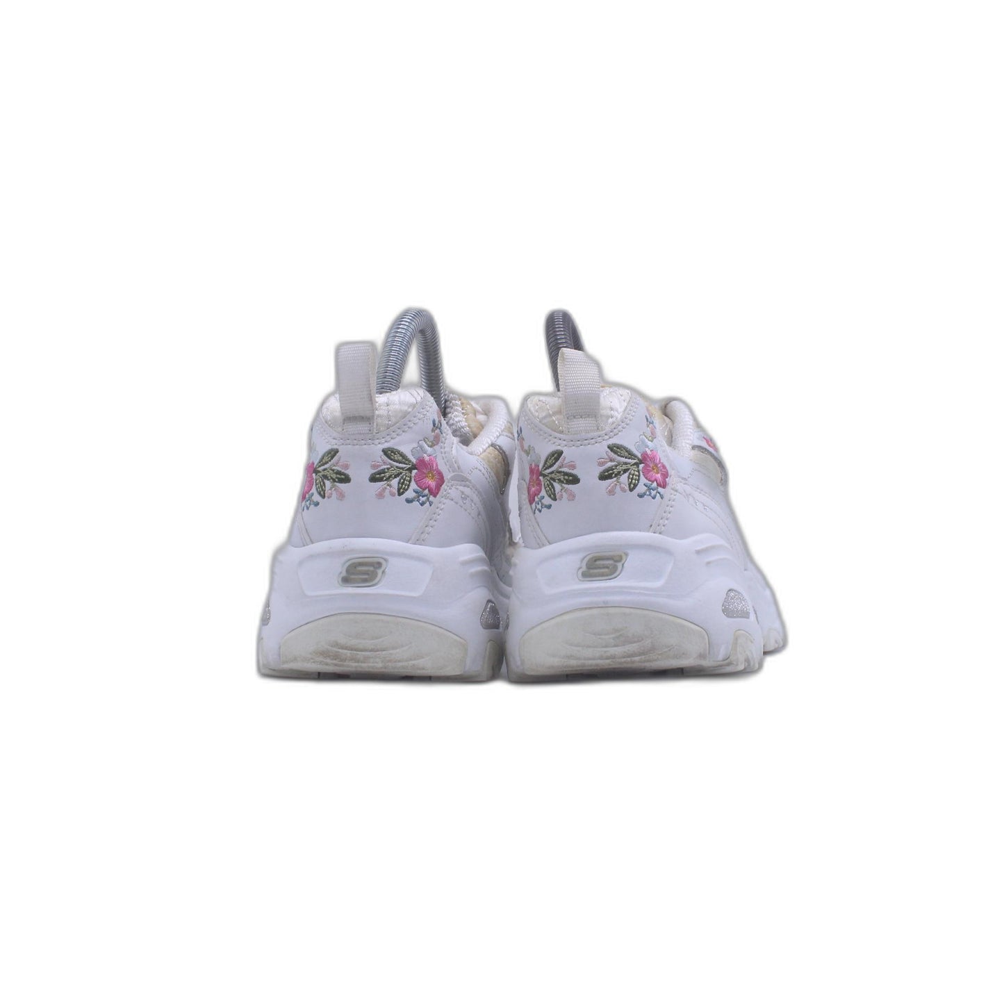 Skechers Wide Fit Air Cooled Memory Foam Embroidered White Pink Rose Shoes