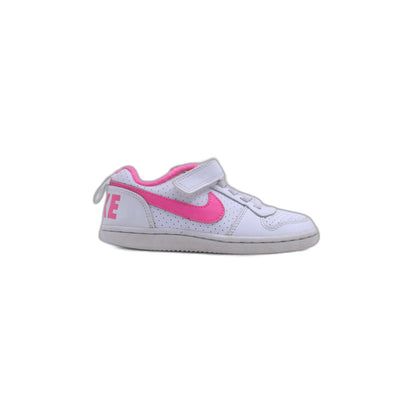 WHITE NIKE COURT BOROUGH LOW TRAINERS PINK FLASH KIDS