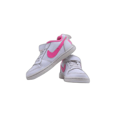 WHITE NIKE COURT BOROUGH LOW TRAINERS PINK FLASH KIDS