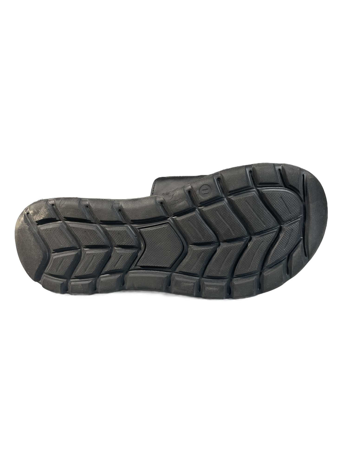 Black quilted slide sandal with a curved comfort sole