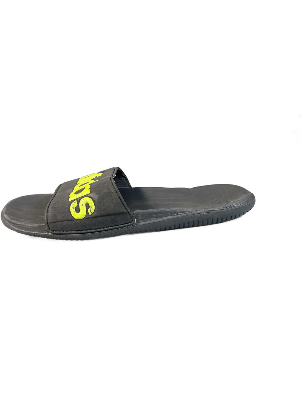 Black and neon-yellow Adidas recovery/shower slide