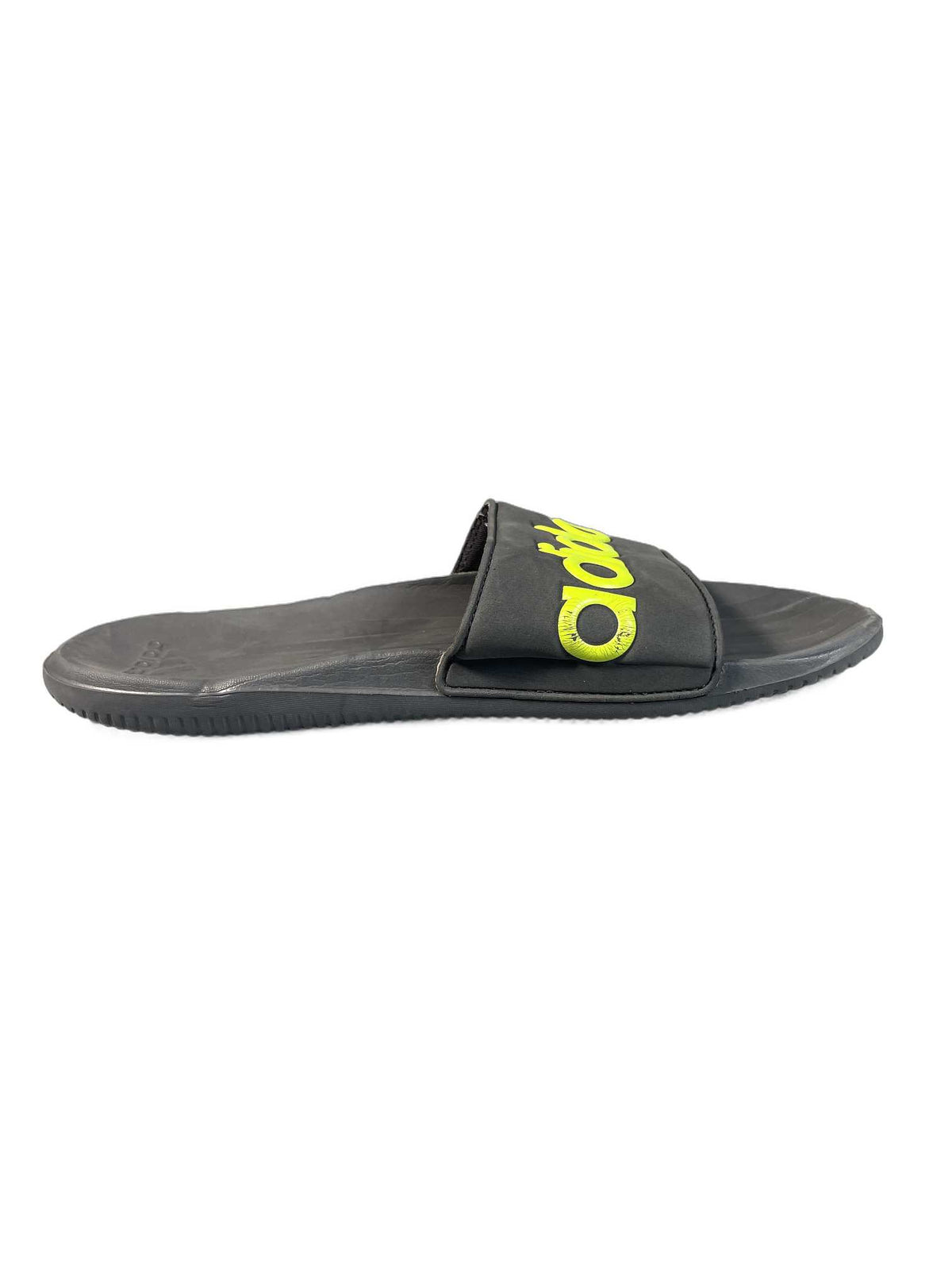 Black and neon-yellow Adidas recovery/shower slide