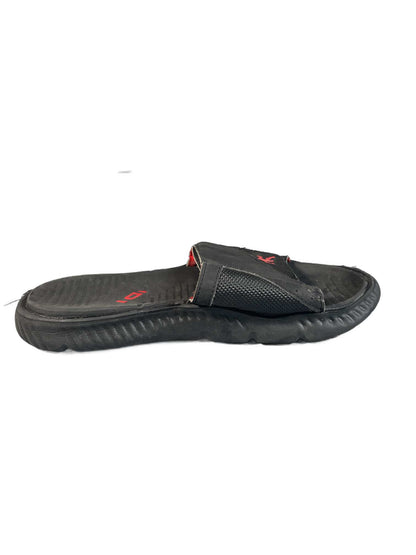 Black athletic slide sandal with a ribbed EVA foam