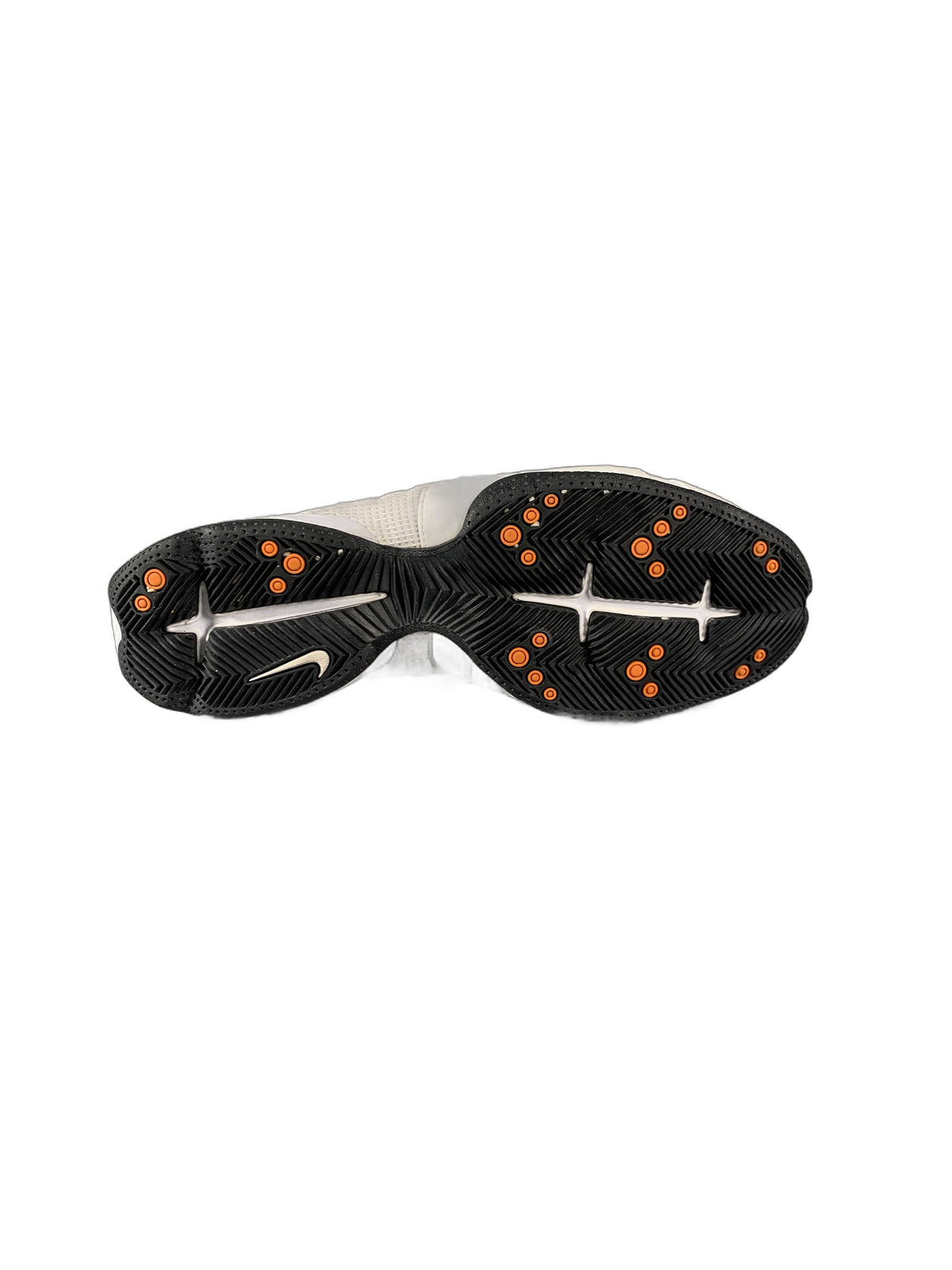 Nike athletic shoe in a white and orange