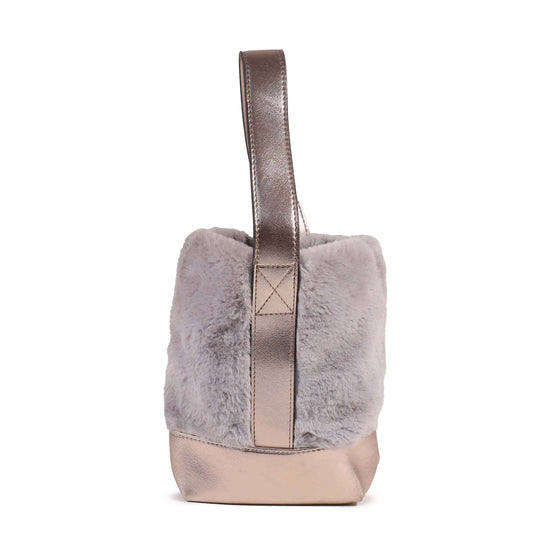 Classic Grey Faux Fur Rose Gold Handle Tote Bag