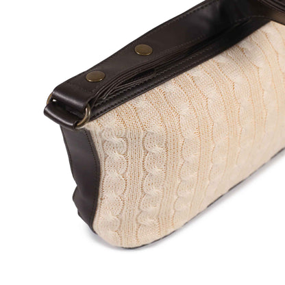 Beige Cream Sweater Knit Women Shoulder Bag