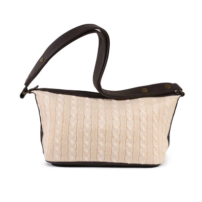 Beige Cream Sweater Knit Women Shoulder Bag
