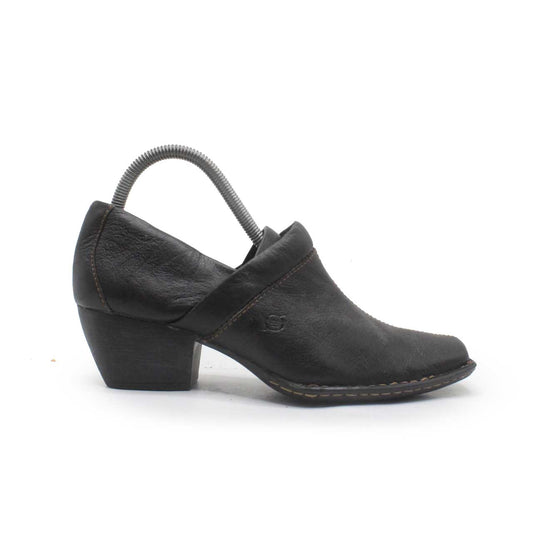 Born Square Toe Heels Black Leather Slip On