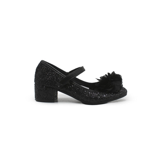 Lilley Sparkle Girls Black Glitter Heeled Shoe